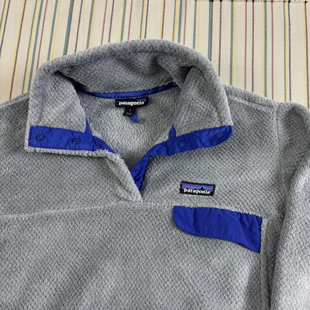 Patagonia Fleece Pullover Womens Large Gray Snap Jacket Outdoor Polartec Pockets